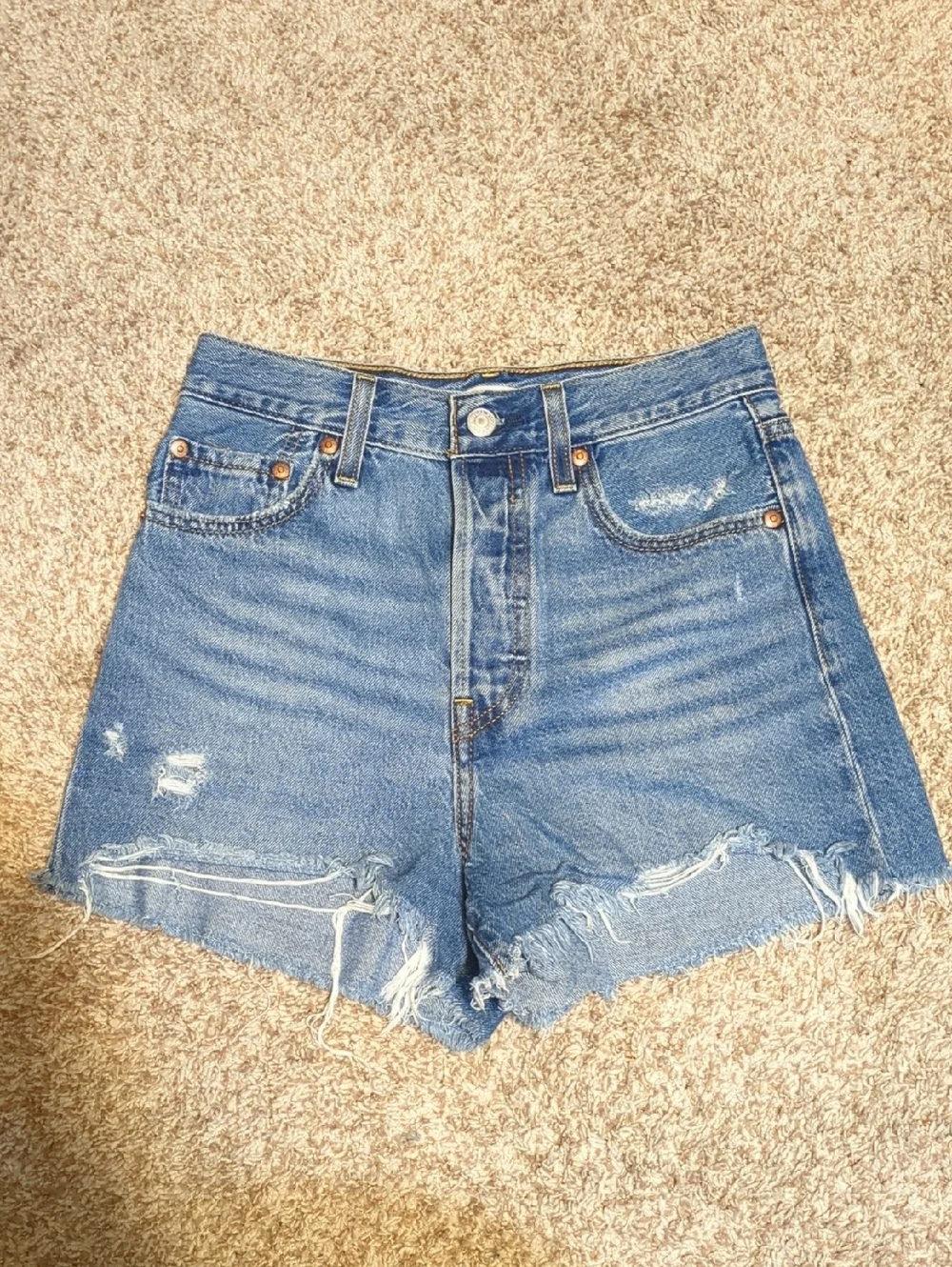 Levi's Ribcage Distressed Denim Shorts - Blue